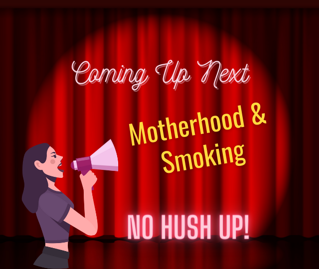 woman speaking on megaphone - smoking does only bad is the coming up next topic at no hush up