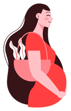 Pregnant woman with long hair & glowing face.